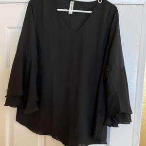 Black Chiffon Bell-sleeve Blouse